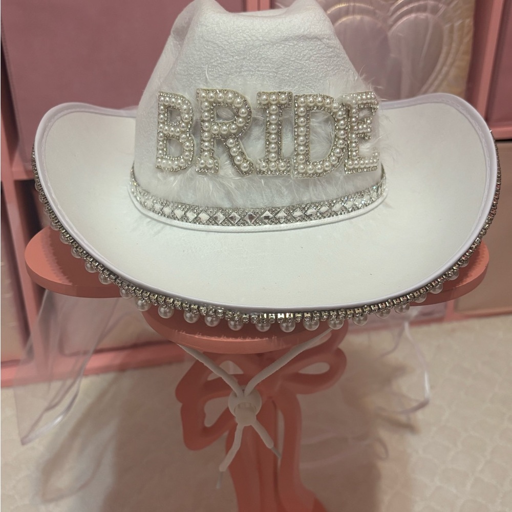 White Bride Cowboy Hat with Rhinestones